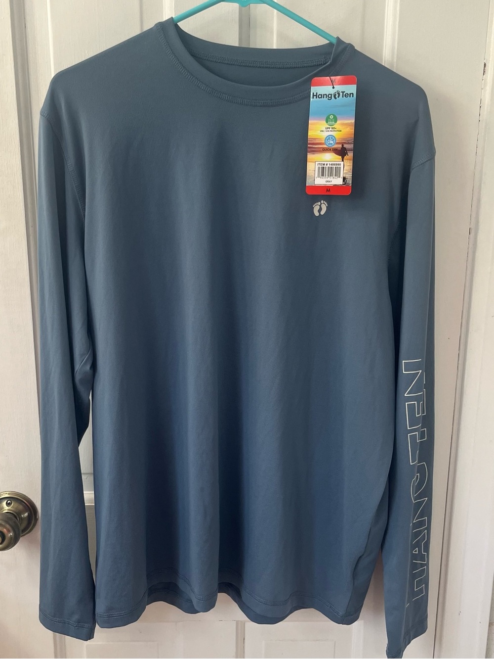 Hang Ten Men's Long-Sleeve Sun Protection Shirt - Dusty Blue. Size Medium